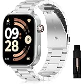 金属バンド Redimi Watch 6 Active/6 Lite/6/5/4用・Xiaomi Smart Band 10 Pro用・シルバー | Xiaomi Smart Band 9 Pro/8 Pro用 交換バンド 金属ベルト サイズ調整可能