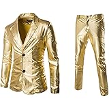 [ZXEZ] [FUIDOO]ゴールドスーツメンズ 上下セット セットアップ ビジネススーツ スリム 着心地良い 礼服 結婚式 就職スーツ オールシーズン シンプルデザイン 上下セット 無地 パーティー スーツ3色