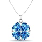 Diamondere 天然&認定 ハートカット ジェムストーン ダイヤモンド フラワー ネックレス 14K ホワイトゴールド 1.65カラット ペンダント チェーン付き