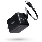 エレコム 充電器 急速充電 Type-C USB-C USB PD PPS対応 45W ケーブル一体型 巻き取り式 0.64m GaN 2ポート PSE認証 ノートPC対応 スマホ コンパクト ブラック EC-AC12945BK