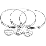AISHOW 3PCS Stainless Steel Inspirational Charm Bracelets Jewelry Set Engraved Message Motivational Expendable Bangles for Wo