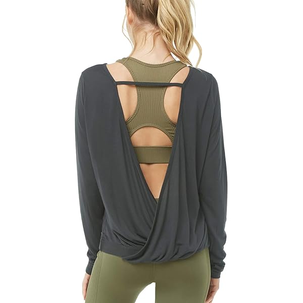 Mippo Womens Open Back Long Sleeve Workout Tops Athletic Gym Shirts With Thumb Hole