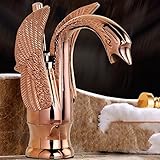 awxjx Washroomシンクミキサータップ銅ヨーロッパレトロスタイルホットとコールドゴールドSit Swan洗面台シングルハンドル1つ穴