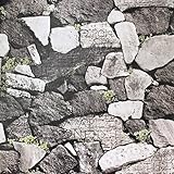 HaokHome 620521 岩石の壁紙の芝生の壁のステッカー灰色/緑のかんたん貼付シールタイプ 家の装飾 45cmx6m