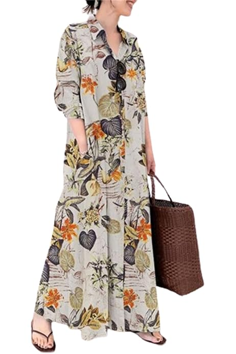 Amazon.co.jp: [セカンドルーツ] 花柄 ワンピース ボタニカル ロング  