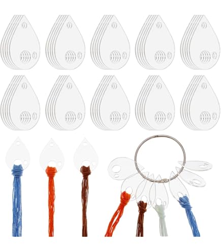 GORGECRAFT 100PCS Wood Thread Drops - Teardrop Embroidery Floss Bobbins With Ring For Organization