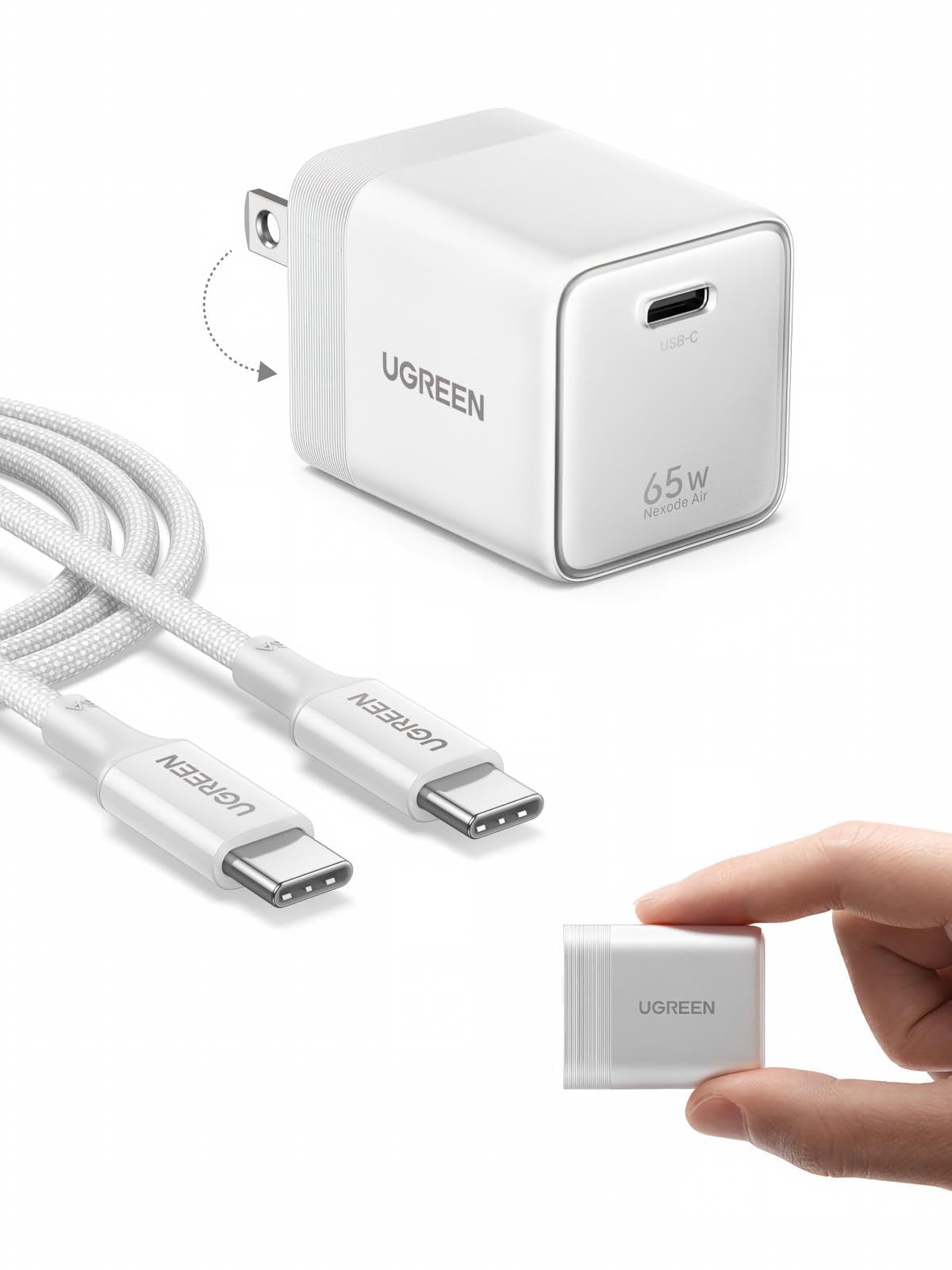UGREEN Air 65W type-c充電器【iPhone18 Pro/Pro Max AVS対応】PD3.1 GaN 100Wケーブル付き | 【実測AVS対応】iPhone18 Pro/Pro Max AVS対応 超小型 折りたたみプラグ・P