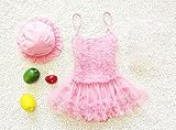S'M（エスエム）ベビー服水着女の子ワンピース水着　キッズキャップ付き シフォン水着 ワンピ ベビードレス風 フォーマルガールズ水着 温泉 (110, ライトピンク)