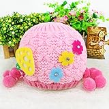 防寒 かわいい ベビー キッズ 赤ちゃん ニット帽子 花飾り 2017新製品 (pink)