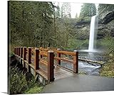 キャンバス上需要プレミアムシックラップキャンバス壁アート印刷題名Footbridge across a川with a waterfall in the backgroundシルバーFalls Stat