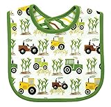 Stephan Baby Reversible Cotton Knit Down on the Farm Tractor Bib, Green/White/Yellow, 0-12 Months by
