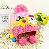 ベビー キッズ 赤ちゃん用 可愛い ニット帽子 ボンボン付き 耳まであったか！冬 防寒 保温 帽子 2017 新製品 dark pink