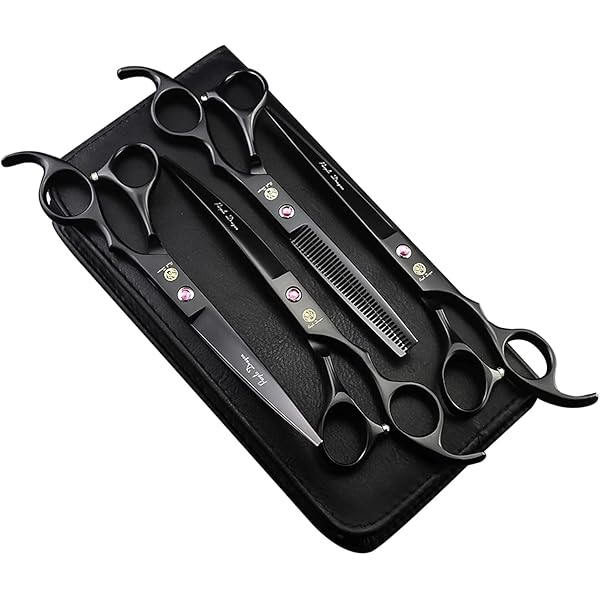 Dog Grooming Scissors Kit – Straight, Curved & Thinning Shears, Stainless Steel, For Doodles & Poodles