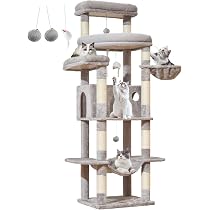 キャットケージ（ブラウン）が2点、キャットタワー（ライトグレー）が1点 Amazon | Taoqimiao キャットタワー 高さ 180cm 大型猫用 多頭飼い