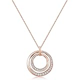 [Free bird] ロングネックレス レディース 3連サークル ネックレス ペンダント アクセサリー 60+5cm 誕生日 プレゼント 女性 ジュエリー (ピンクゴールド 2連)