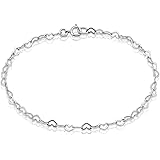 Hoops & Loops 925 Sterling Silver Heart Loop Link Chain Tennis Bracelet for Women Teen Girls, Silver, Yellow Gold, Rose Gold