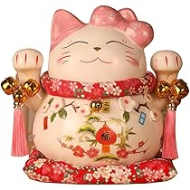 Amazon.co.jp: 風水 置物 開運 玄関 風水グッズ 桃の花の猫 貯金
