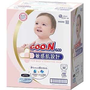 【テープ Mサイズ】グーンプラス 敏感肌設計 (6~11kg) 128枚(64枚×2) [ケース販売]