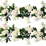 Yiliyajiaつるバラの造花1.7ｍ×3本セット　シルクフラワーグリーンリーフインテリア飾り壁掛け結婚式お祝い誕生日パーティー(ホワイト)