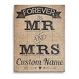 Forever As Mr and Mrsウェディング発表バナーburlap-textureカスタマイズ可能な壁アートプリント 9x12 CUSTWED005WD9x12