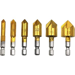 皿取り錐ドリル ビット 皿取錐 下穴錐 座ぐり 面取りカッター バリ取り セット 六角軸 六本組 チタンコーティング 6…