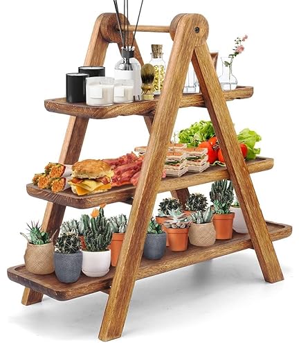 木製プレート サービングトレイ長方形木製サービングトレイ 3枚セット パーティ Amazon.co.jp: MyHarney 木製ティアードトレイ 3段サービングトレイ