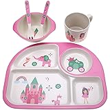アンブレイカブル分割プレート 5個/セット竹繊維4スロット子供用食器料理食器4コンパートメント分割竹繊維子供子供用トレイ(城)