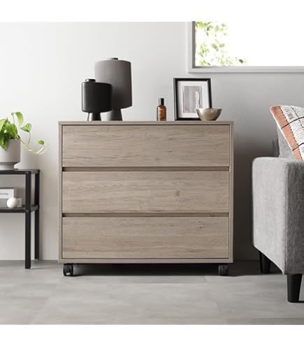 Amazon｜RASIK チェスト 扉付き キャスター付き 引き出し 3段 棚 約幅