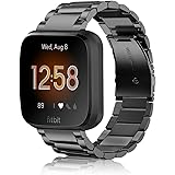 for Fitbit Versa/Versa 2 / Versa Lite Edition バンド 時計バンド ステンレスバンド 金属ベルト 交換バンド 交換用ベルト 調整工具付き おしゃれ（1ブラック）