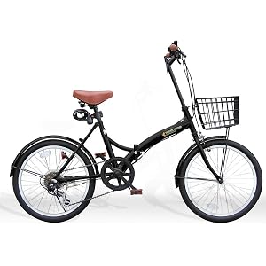出店記念価格!20インチ折りたたみ自転車 P008N シマノ6段 カゴ付き ロック錠&LEDライト付