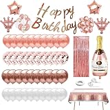 ローズゴールドの誕生日パーティー装飾、ハッピーバースデーバナー、フリンジカーテン、テーブルランナー、箔バルーン コンフェッティバルーンセット ローズゴールド バルーンアーチキット (91PCS Rose Gold Birthday Decorations)