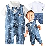 ０歳　１歳　２歳　蝶ネクタイ　ベビータキシード　スーツ　ロンパース　70cm 80cm 90cm 95cm　ハーフバースデー　1歳バースデー　結婚式　フォーマル　星　ドット　パーティー (80cmタグ