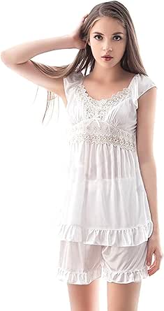 Amazon Anna Mu 大人 可愛い ナイトウェア ネグリジェ ショートパンツ 上下セット セクシー 姫 プリンセス Mホワイ 白 ト Z1564 パジャマ ルームウェアセット 通販