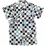 甚平 ベビー 男の子 綿100% 日本製生地 じんべい スーツ上下 祭 子供甚平 市松/紺-9796 95cm