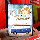 アンティークエンボスプレート「It's Travel Time」（RECTサイン）　／ブリキ製看板／ティンサイン／アメリカン雑貨／