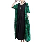 大きいサイズ レディース エスニック柄ワンピース オーバーサイズ サイド切り替え 体型カバー 夏 (56231）