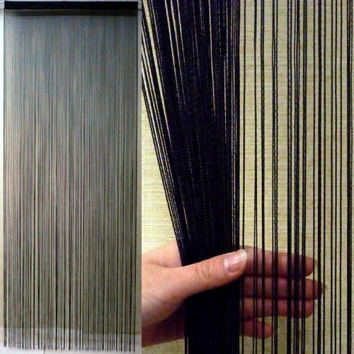 [KJ] ストリングカーテン 間仕切り 紐のれん 洋風すだれ フリンジ 暖簾 高さ200cm×横100cm おしゃれ インテリア タペストリー (ブラック, 通常)