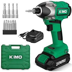 KIMO コードレスインパクトドライバー 20V 充電式 無段変速・正逆転両用 最大トルク300N・m ブラシレスモーター採用 過負荷保護 過熱保護 2.0Ah ドライバービット6本 拡張バー3本 (バッテリ・充電器・ケース付) QM-3601b