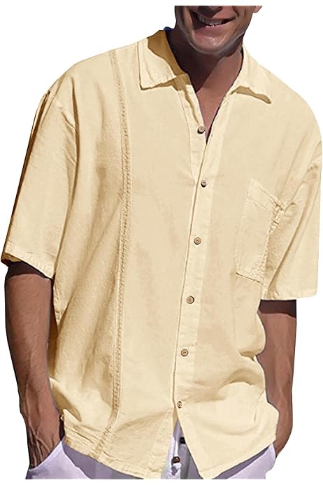 Pretifeel Mens Cuban Camp Shirts Button 