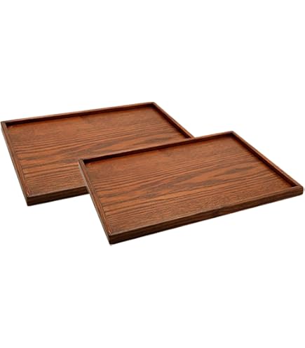 Amazon｜お盆 トレー 木製 長角盆 大 約42×30cm 茶｜トレイ・盆