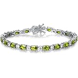 FANCIME October Birthstone Sterling Silver Fire Opal Tennis Bracelet Cubic Zirconia Teardrop / Oval Gemstone Dainty Charm Fin