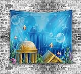 izielad Cartoon Blue Underwater Fishes World Wall Hangingタペストリーfor Children 78.7*59 INCH ブルー
