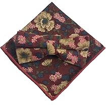 LOUIS VUITTON ハンカチーフ　ワインレッド　メンズ Amazon | レトロ花柄 ワインレッド【蝶ネクタイ＆ポケットチーフ】2点