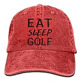 大人 デニム キャップイート スリープ ゴルフ 大人気 ゴルフ レジャー・キャップ UVカット 紫外線対策 日よけ 小顔効果 プリント付き 無地 レッド