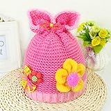 ベビー キッズ 赤ちゃん ニット帽子 防寒 かわいい 花飾り 2017 新製品 dark pink