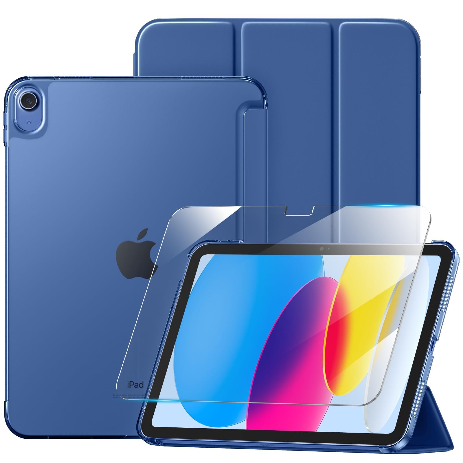 【ガラスフィルムセット】Maledan 対応iPad a16 ケース - 9Hガラスフィルム付き 第11世代 11インチ(2025)/第10世代 10.9インチ(2022)対応 三つ折り スタンド オートスリープ機能 軽量 薄型 耐衝撃 傷防止 コス