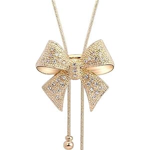 Botreelife 女性ネックレス セーターチェーン ロング 蝶結び ペンダント ラインストーン キラキラ レディース…