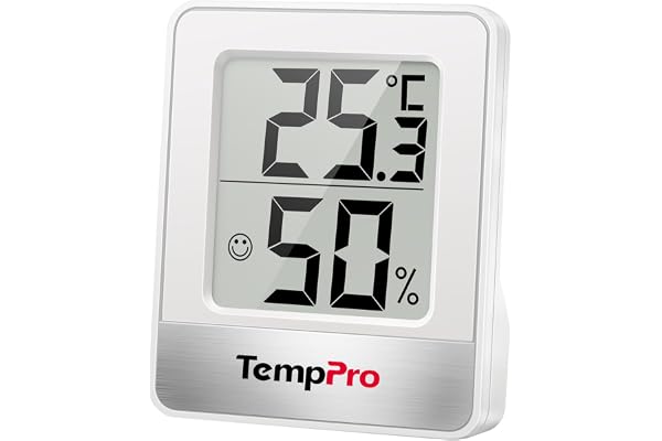 TempPro 温湿度計 温度計 湿度計 デジタル 高精度 室内 見やすい 大画面 顔マーク コンパクト 3WAY設置(壁掛け・卓上・マグネット付き) | 寝室・オフィス・赤ちゃん部屋 熱中症・梅雨・結露・乾燥・寒暖差対策・カビ防止 子供・ペットの体調管理 エアコンの温度管理 単4形電池付属 TP49 ホワイト (旧ThermoPro)