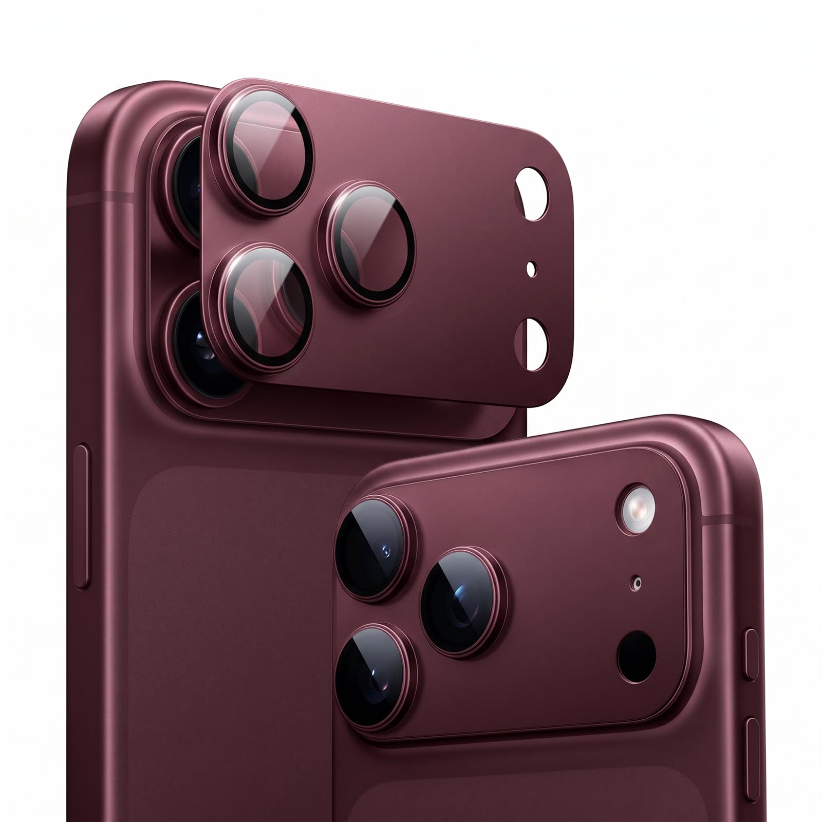 TORRAS For iPhone 18 Pro カメラ保護 バーガンディ 全面カバー型 航空宇宙強化ガラス+アルミ合金 10H | 金属仕上がり|ARアンチグレア|全面保護|露出オーバー防止|透過率99%以上|ケースに対応|傷/褪色/指紋防止| 1