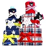 mikihouse(ミキハウス) DoubleB(ダブルビー) おむつケーキ 出産祝い 名入れ刺繍 3段 オムツケーキ 今治タオル imabari towel (パンパースパンツタイプＬサイズ, 女の